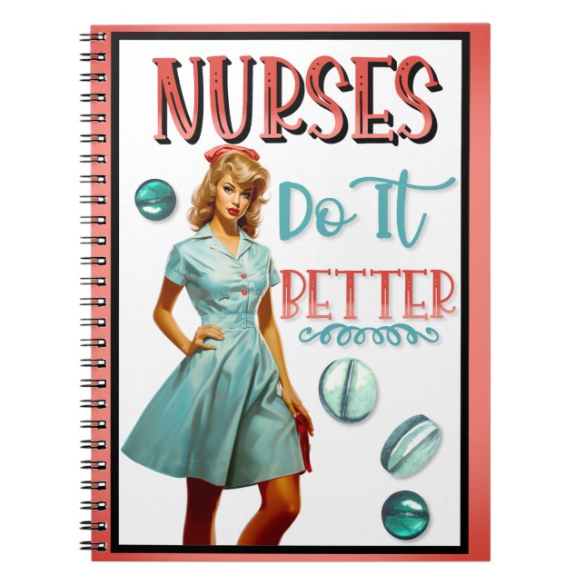 Caderno Espiral Enfermeira Nostálgica Bonita Enfermeira Pinup Faz  (Frente)