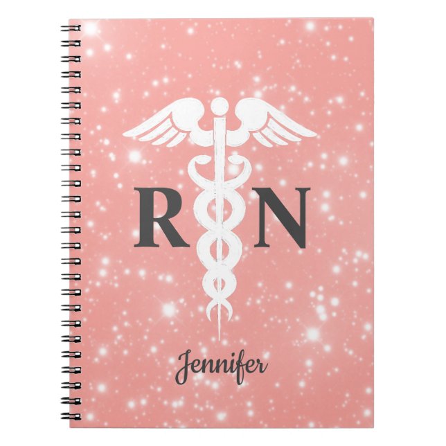 Caderno Espiral Enfermeira Registrada Personalizada a Rosa (Frente)