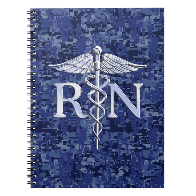 Caderno Espiral Enfermeira Registrada RN Silver Caduceus no Marinh (Frente)
