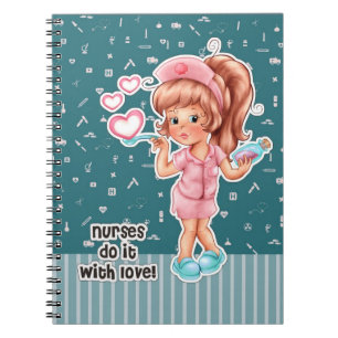Caderno Espiral Enfermeiras fazem com o Amor. Notebook de Presente