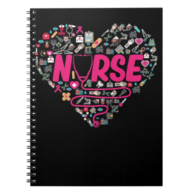 Caderno Espiral Enfermeiro Stethoscope Elementos Médicos Coração (Frente)