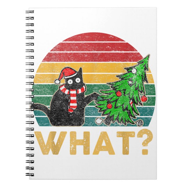 Caderno Espiral Engraçada Camisa De Natal Doida Cat San (Frente)
