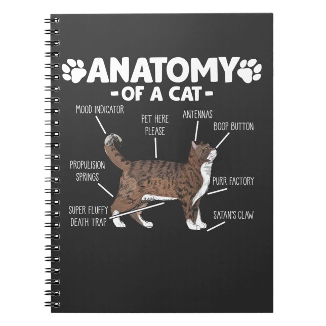 Caderno Espiral Engraçado Anatomia de um Gatinho Gato, dono de um  (Frente)