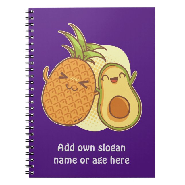 Caderno Espiral Engraçado Avocado Pineapple Melhor Amigos BFF Kawa (Frente)