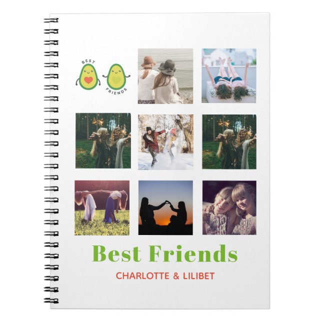 Caderno Espiral Engraçado BFF PHOTO COLLAGE Dif Personalizado AVOC (Frente)