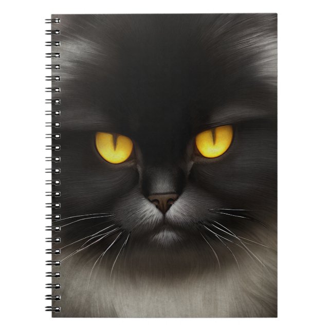 Caderno Espiral Engraçado Bravo Gato Persa Preto Fluffy (Frente)
