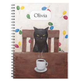 Caderno Espiral Engraçado Engraçado Preto Grumpy Café da Gata Pret