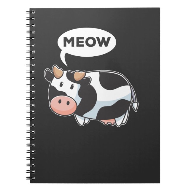 Caderno Espiral Engraçado Errado Som Animal Pun Vaca e Gato Lover (Frente)