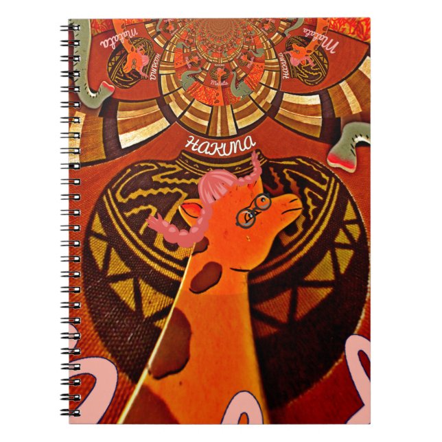 Caderno Espiral Engraçado Girafa: Um Charme Africano Caleidoscópic (Frente)