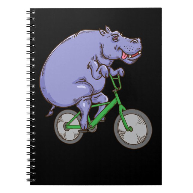 Caderno Espiral Engraçado Hippo Andando Bicicleta Hippopotamia Cri (Frente)