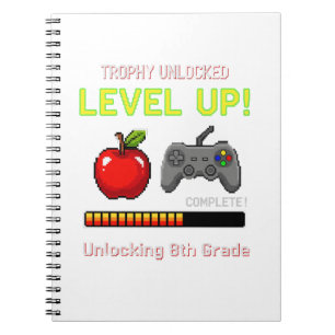 Caderno Espiral Engraçado Jogador de Nível 8 Promovido Troféu De