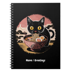 Caderno Espiral Engraçado Kawaii Gato Comendo Ramen Noodles Animes
