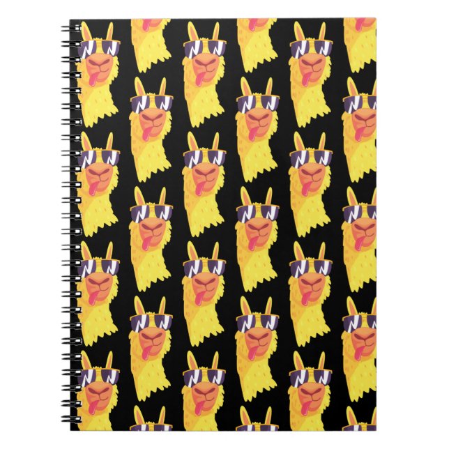 Caderno Espiral Engraçado Llama Face Com Padrão De Óculos (Frente)