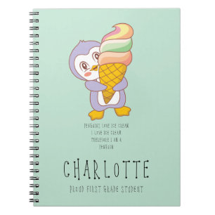 Caderno Espiral Engraçado Mint Green - Sorvete Pinguim