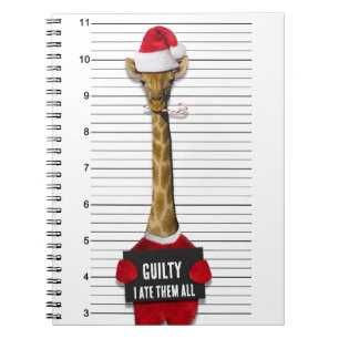 Caderno Espiral Engraçado Mugshot Guilty Giraffe Natal