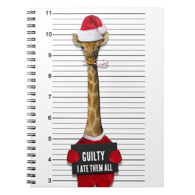 Caderno Espiral Engraçado Mugshot Guilty Giraffe Natal (Frente)