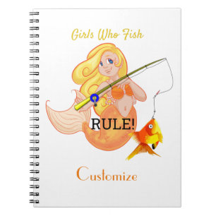 Caderno Espiral Engraçado Pescar Sereia Rapariga Trovão_Cove
