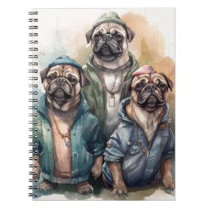 Caderno Espiral Engraçado Pug Watercolor Art