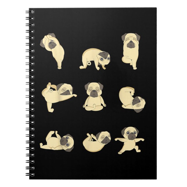 Caderno Espiral Engraçado Pug Yoga Posições T-Shirt (Frente)