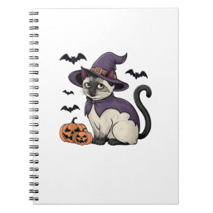 Caderno Espiral Engraçado Pumpkin Bat Witume Figurino de Gato