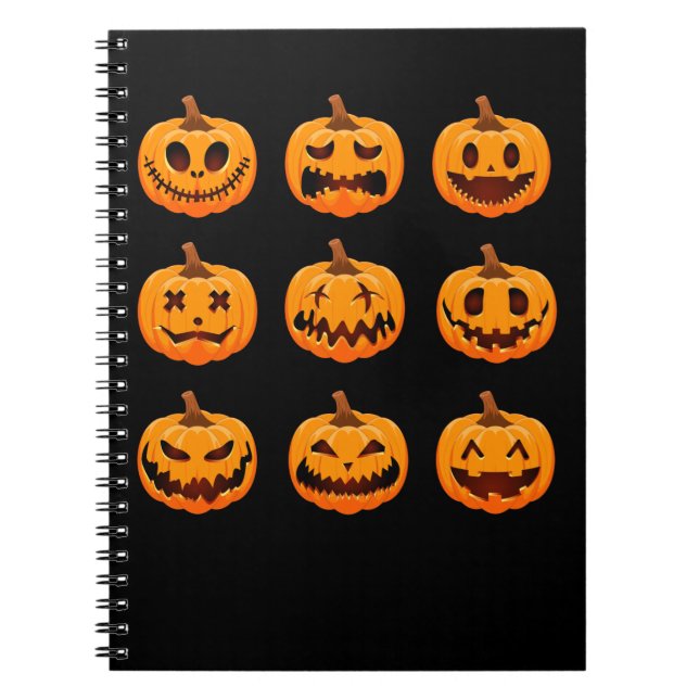 Caderno Espiral Engraçado Pumpkin Encarado Feliz Pumpkins Triste (Frente)