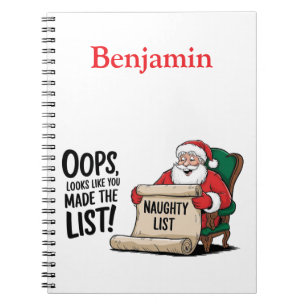 Caderno Espiral Engraçado Santa Claus Naughty List Design de Natal