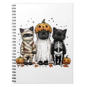 Caderno Espiral Engraçado Três Gatos De Halloween