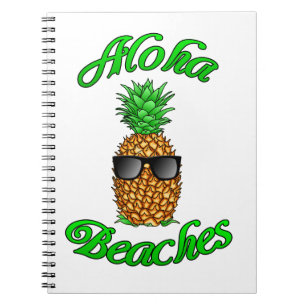 Caderno Espiral Engraçados havaianos de abacaxi Aloha Beaches