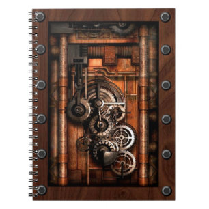 Caderno Espiral Engrenagens e rebites de SteamPunk