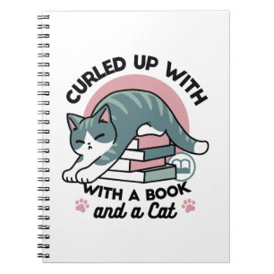 Caderno Espiral Enrolados com um Livro e um Gato - Leitura de Gato