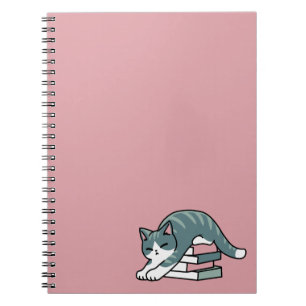Caderno Espiral Enrolados com um Livro e um Gato - Leitura de Gato