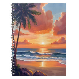Caderno Espiral Enseada da Hora Dourada | Aquarela do Oceano Tropi