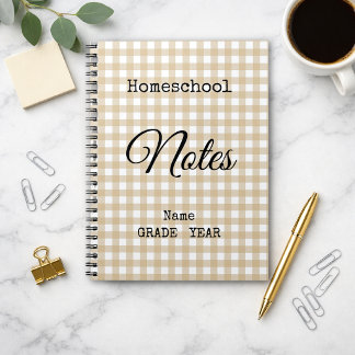 Caderno Espiral Ensino em Casa Xadrez Bege Volta às Aulas