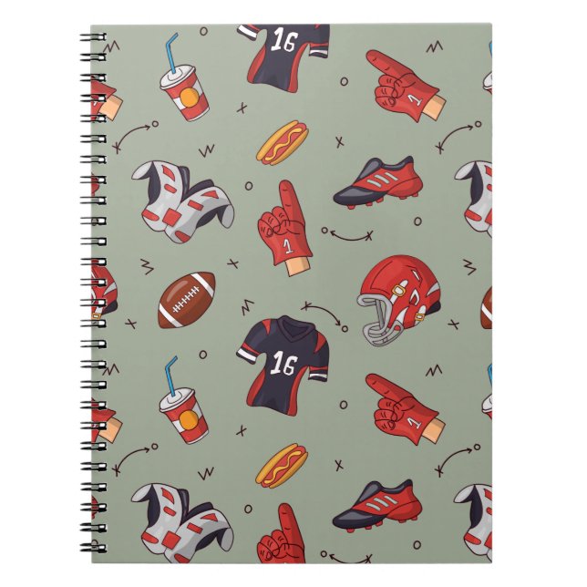 Caderno Espiral Equipamento desportivo de futebol com padrão de Co (Frente)