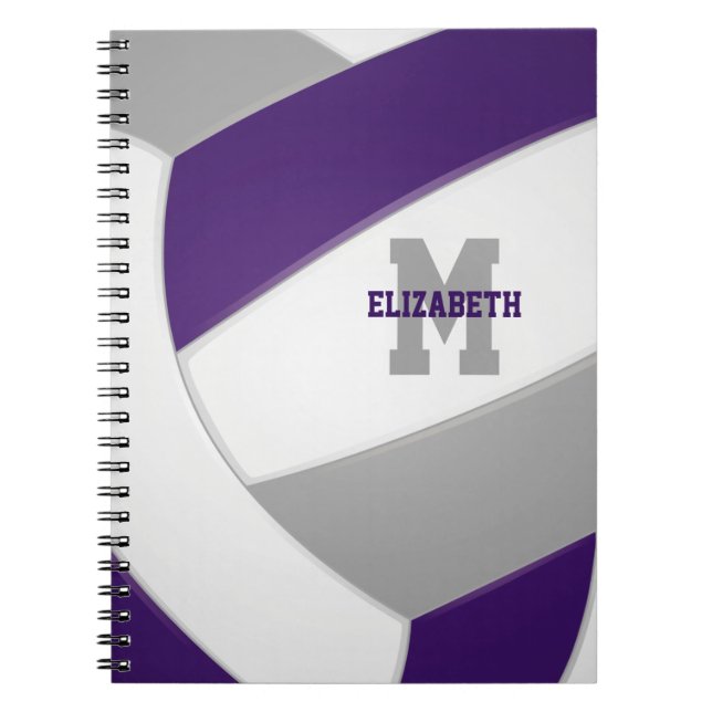 Caderno Espiral Equipe de cinzas roxa coloração voleibol feminino (Frente)