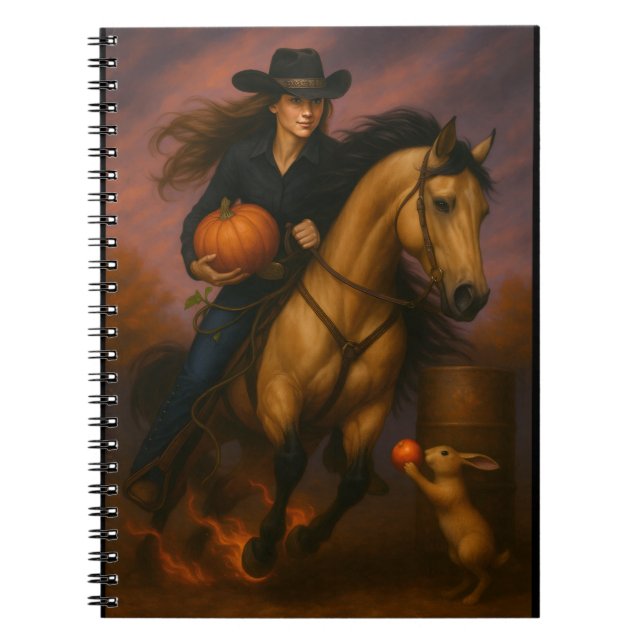 Caderno Espiral Equipe de Corrida de Barril Escaldante no Outono (Frente)