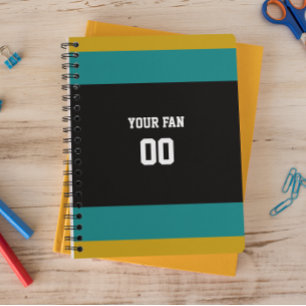 Caderno Espiral Equipe de futebol Dourada, Teal e Negra