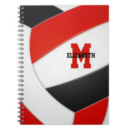 Caderno Espiral equipe negra vermelha cores voleibol feminino