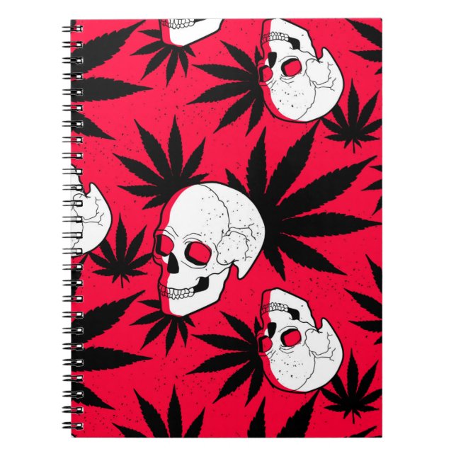 Caderno Espiral Erva e crânios, de Red, White e Black (Frente)