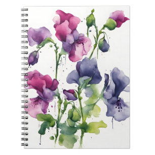 Caderno Espiral Ervilha-de-cheiro - Flores aquarela