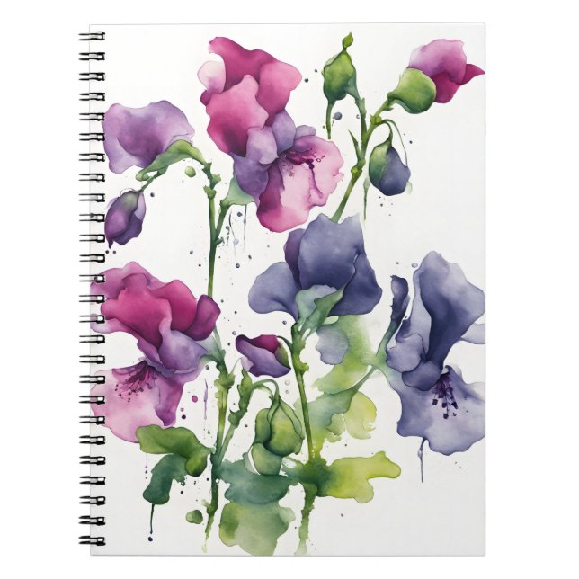 Caderno Espiral Ervilha-de-cheiro - Flores aquarela (Frente)