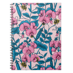 Caderno Espiral Ervilhas doces e espécimes do gênero Bombus spp.,