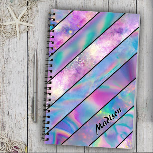 Caderno Espiral esboço branco-preto na moda holográfico