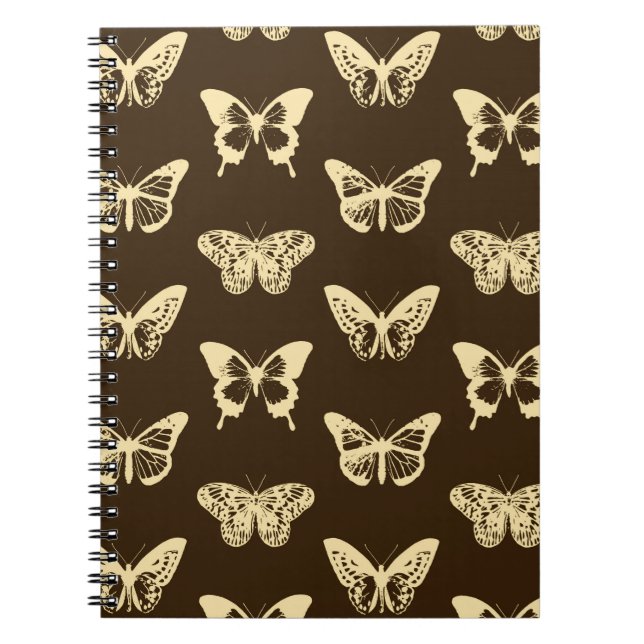 Caderno Espiral Esboço da borboleta, bege em castanho de chocolate (Frente)