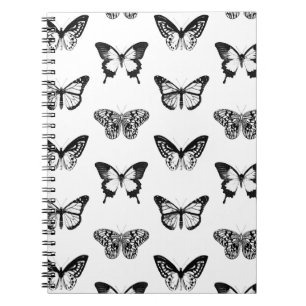 Caderno Espiral Esboço da borboleta, preto e branco