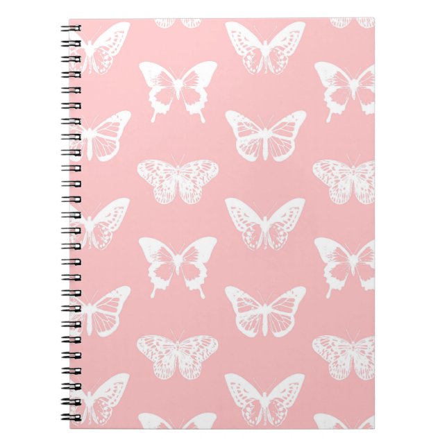 Caderno Espiral Esboço da borboleta, rosa-casca e branco (Frente)