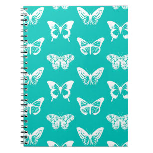 Caderno Espiral Esboço da borboleta, turquesa e branco