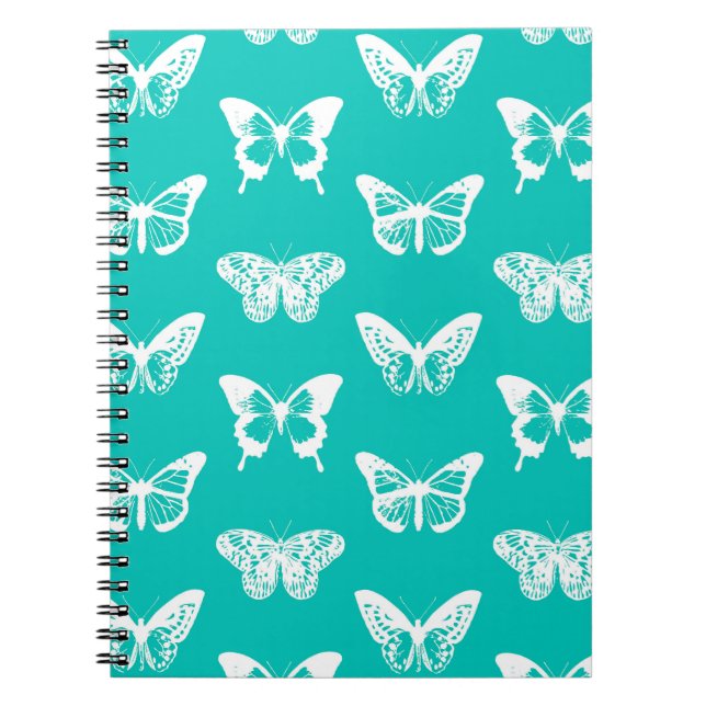 Caderno Espiral Esboço da borboleta, turquesa e branco (Frente)