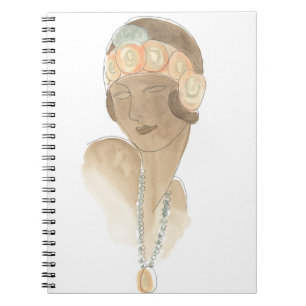 Caderno Espiral Esboço da Moda da Flapper - Mulher com peça de c