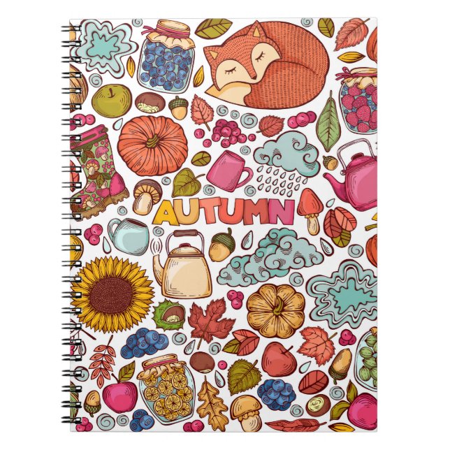 Caderno Espiral Esboço de Mão dos Elementos do outono (Frente)